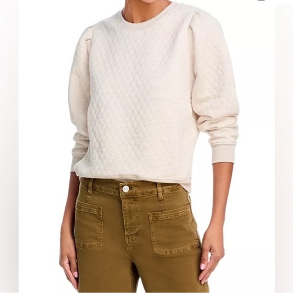 Marine Layer | Cream Corbet Quilted Puff Sleeve Crewneck Sweater Women’s Size XS - Picture 10 of 11